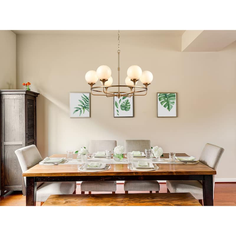 Beverly Hills 30-inch Wide 6-Light Chandelier in Satin Brass