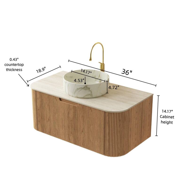 Floating Bathroom with Round Ceramic Basin and Storage Drawer