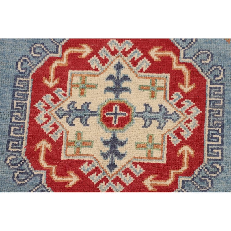 Traditional Kazak Oriental Area Rug Handmade Blue Wool Carpet - 4'11" x 6'9"