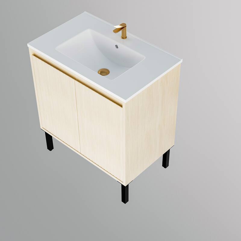 GDFStudio - Niall Modern Mid-Century Freestanding Bathroom Vanity with Soft Close Doors & Large Storage Spaces, WITHOUT Sink
