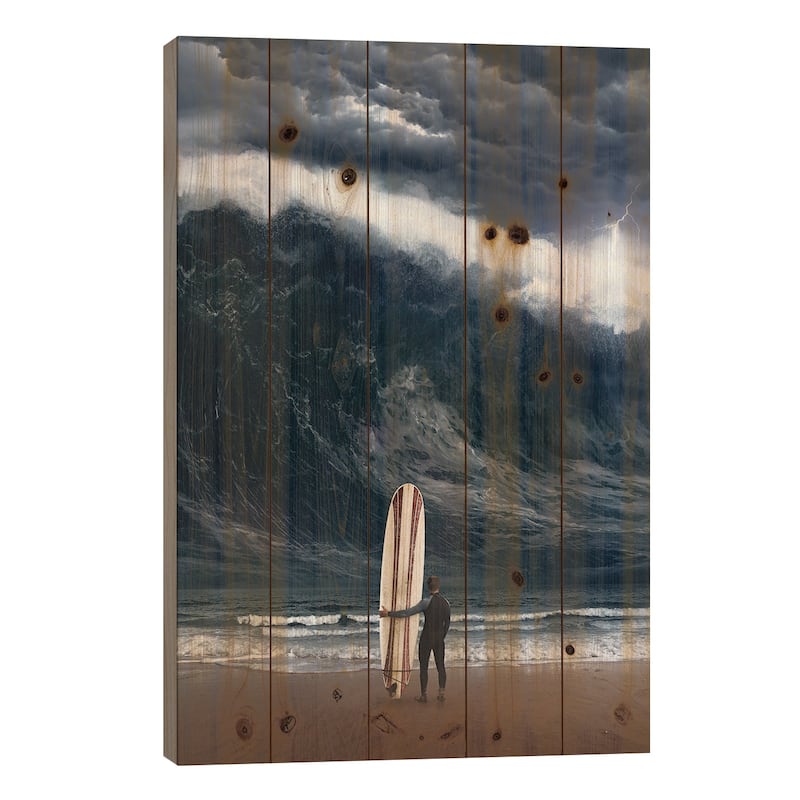 Surf Cataclysm Print On Wood by Evgenij Soloviev - Multi-Color - 40x26x1.5