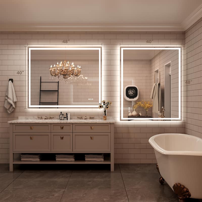 Frameless LED Front Light and Backlit 3 Colors Dimmable Anti-Fog Wall Bathroom Vanity Mirror