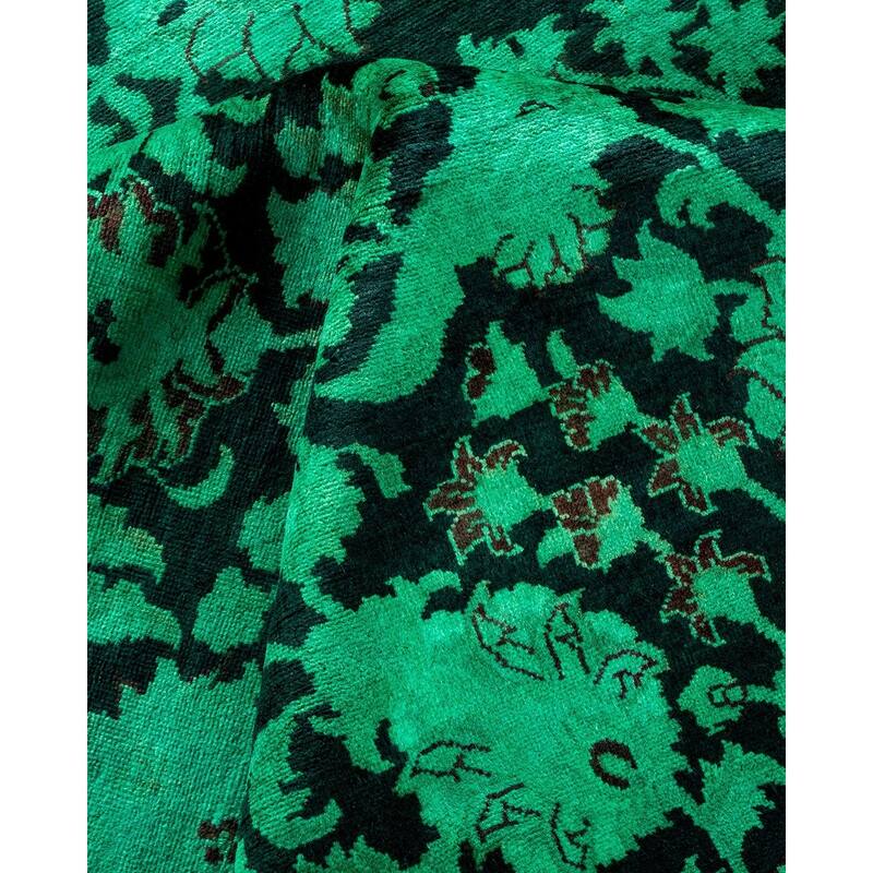 Overton Hand Knotted Wool Vintage Inspired Modern Contemporary Overdyed Green Area Rug - 9' 0" x 12' 1"