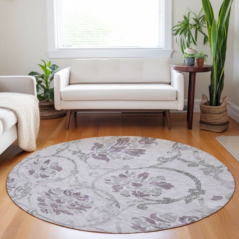 Premium Washable Super Soft Persian Floral Mayfield Rug - Lavender - 8' x 8' - Round