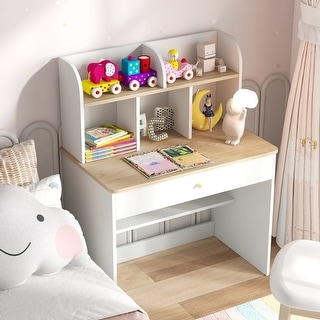 Kids Wooden Study Desk Writing Table with Hutch and Drawer - 31.5" x 19" x 40"