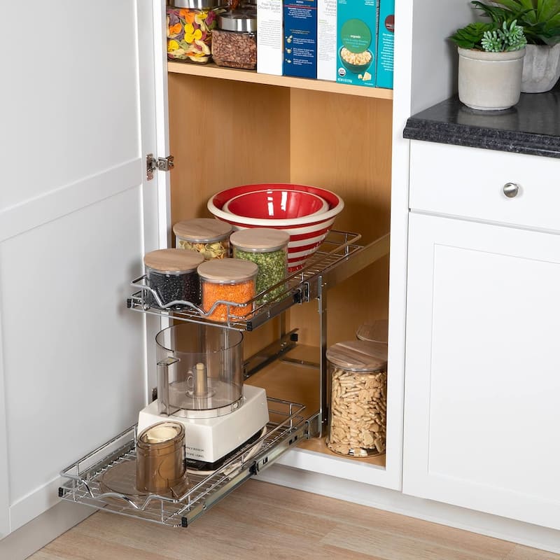 Hold N’ Storage Pull Out Cabinet Organizer 2 Tier – Heavy Duty Metal with Lifetime Limited Warranty - Anti Rust Chrome Finish