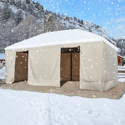 Winter Gazebo Cover with Sidewalls, Waterproof Outdoor Enclosure for Hardtop Gazebos, Beige