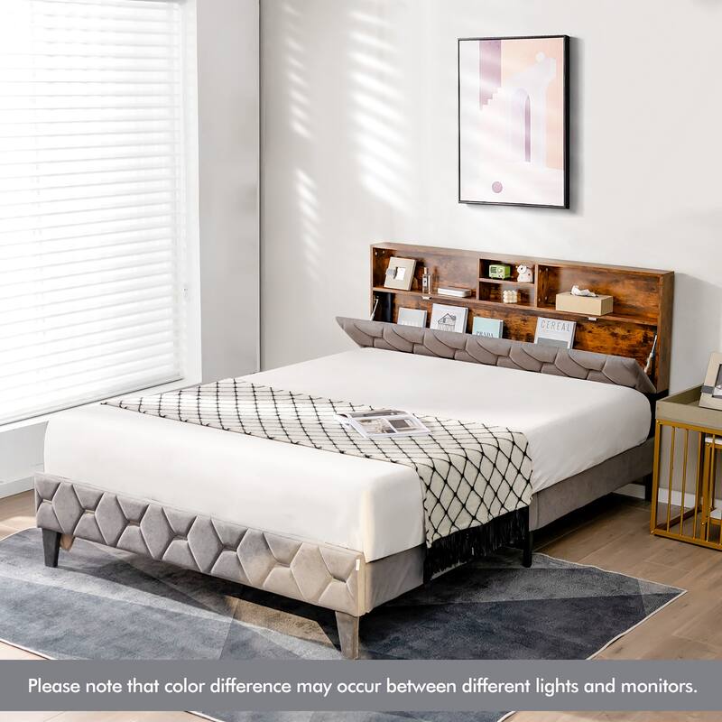 Costway Bed Frame Upholstered Platform Mattress Foundation with