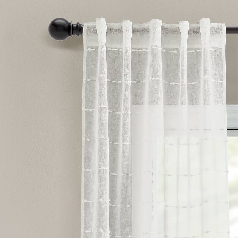 Lush Decor Farmhouse Textured Back Tab Rod Pocket Sheer Window Curtain Panels Set