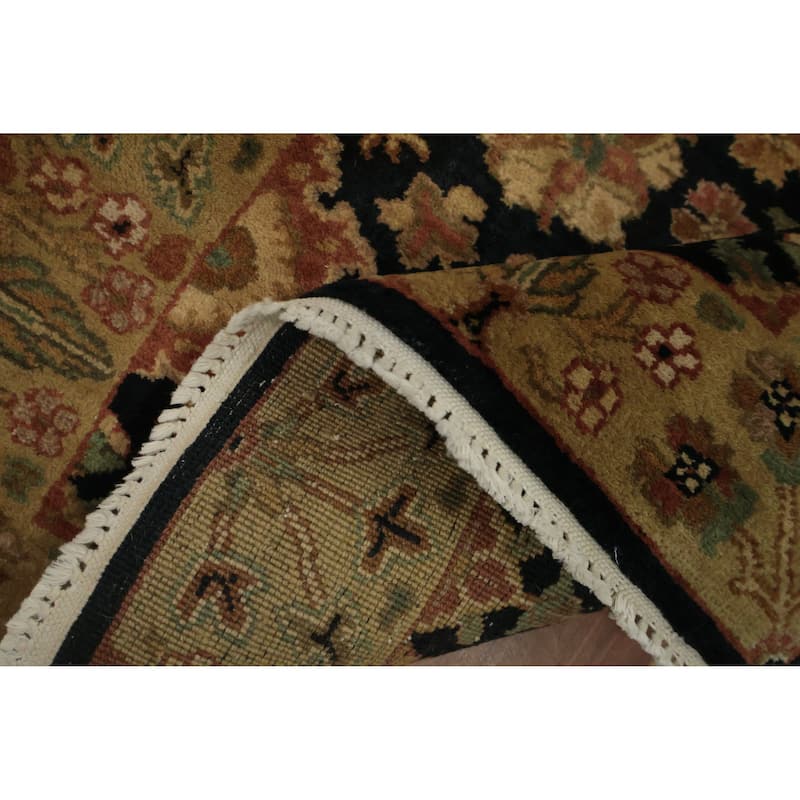 Hand Knotted Oriental 100% Wool Carpet Traditional Floral Black Agra Runner Rug - 12' 2'' X 2' 8''
