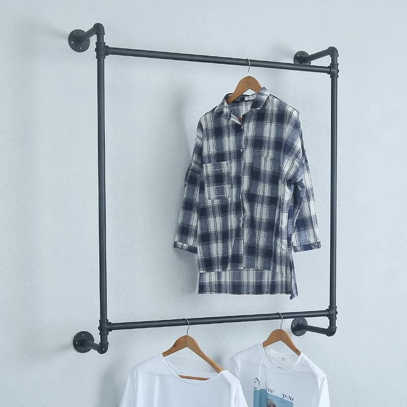 Industrial Pipe Clothing Rack Wall Mounted