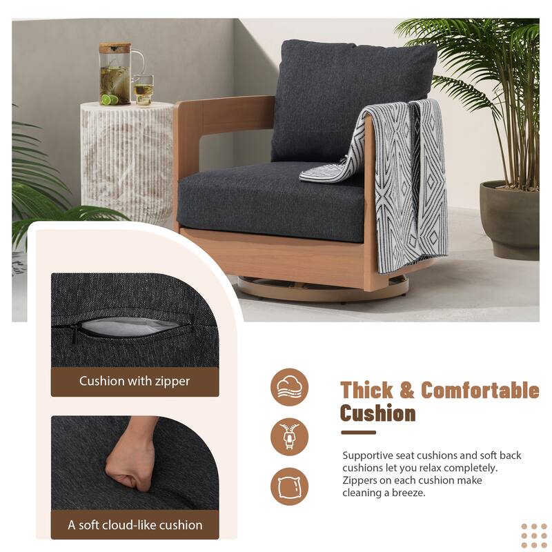 Outdoor Swivel Chair Conversation Set 360-Degree Solid Wood Eucalyptus