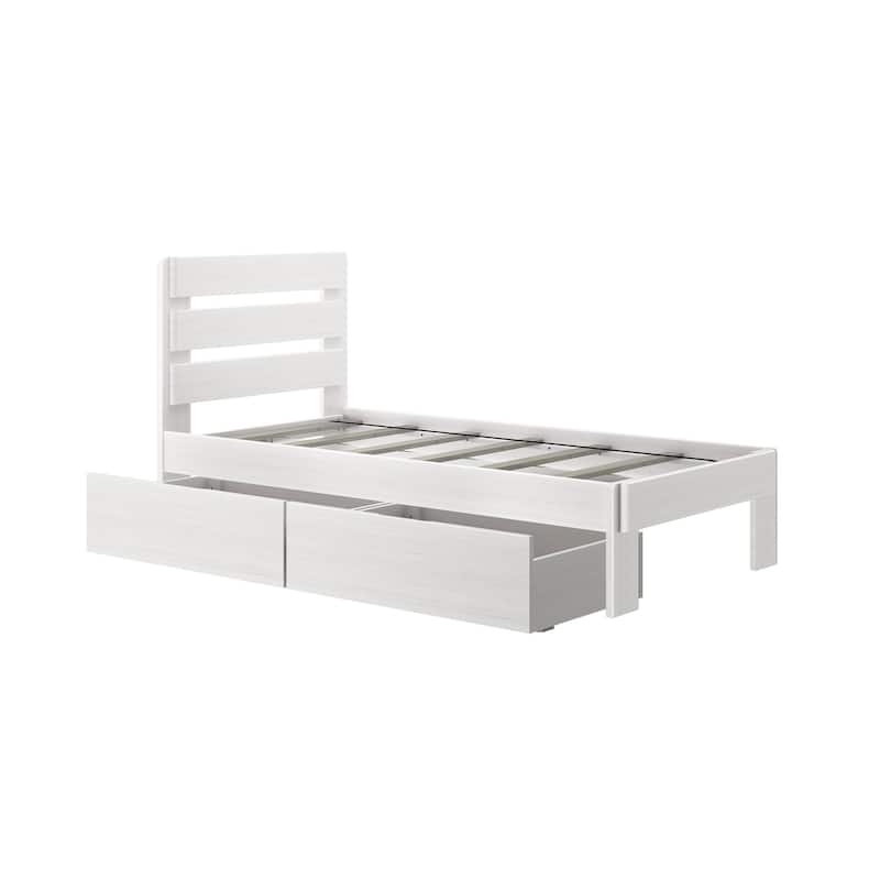 Max and Lily Farmhouse Twin Bed with Plank Headboard and Storage Drawers
