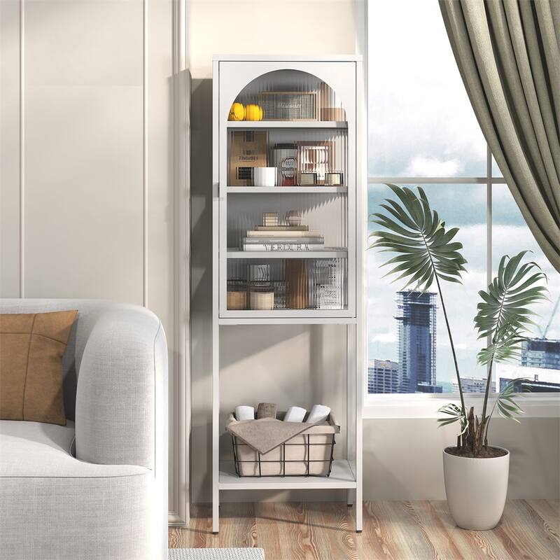 Display Storage Cabinet,5-Tier Cube Bookshelf Storage Cabinet - Antique White