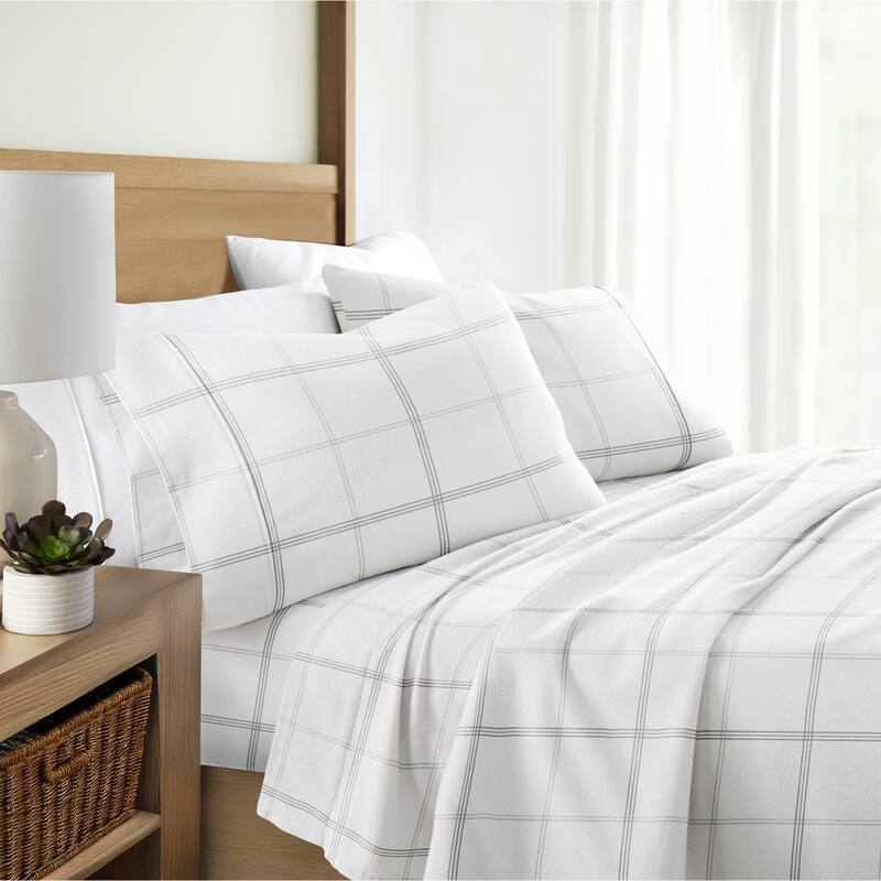 Becky Cameron Checkered 4 Piece 100% Cotton Brushed Flannel Deep Pocket Bed Sheet Set