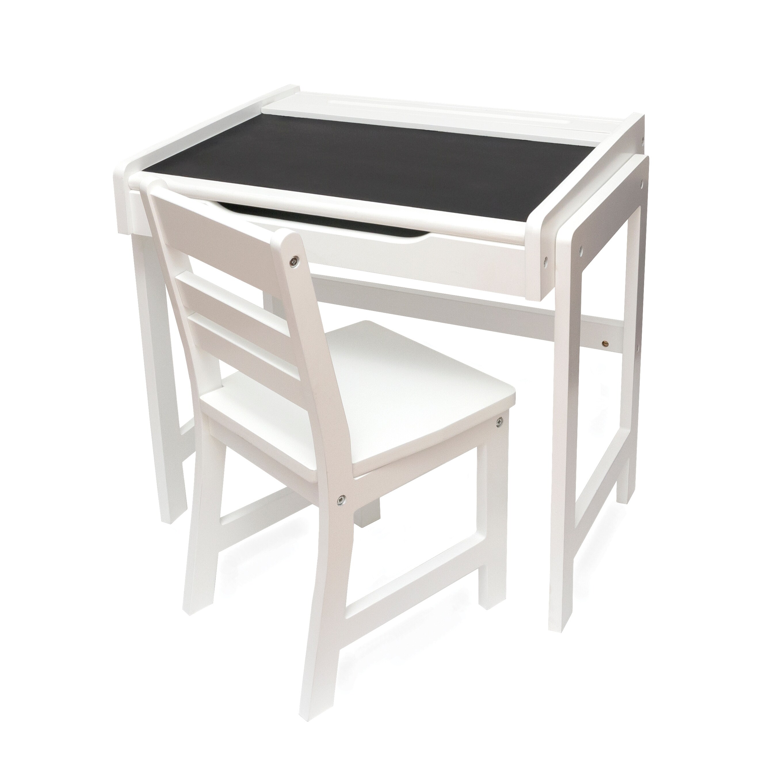 childs white desk and chair
