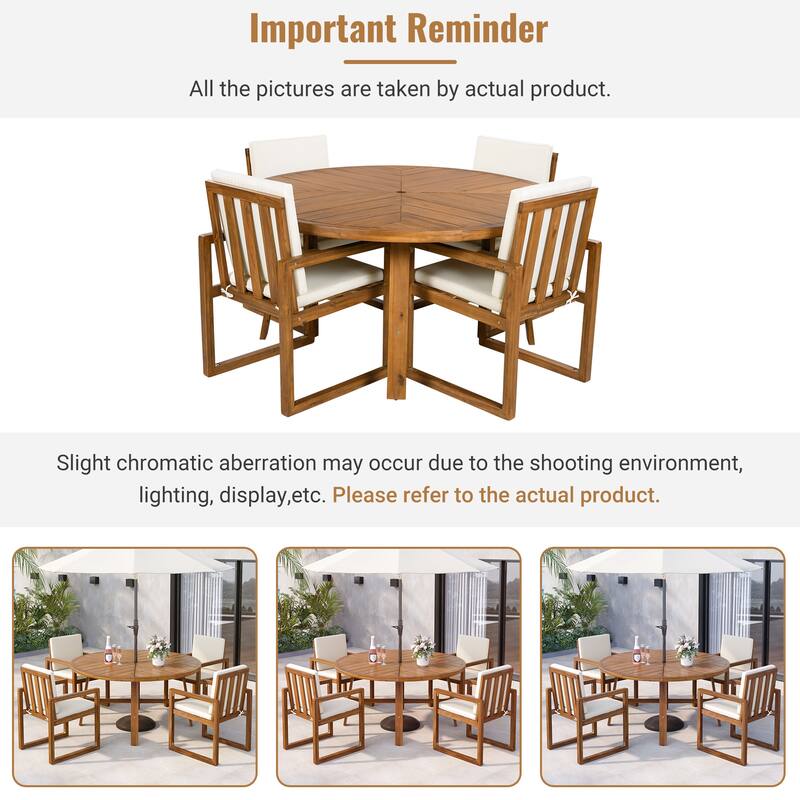5-Piece Outdoor Patio Dining Set Acacia Wood Outdoor Dining Set Patio Furniture Set with Four Armchairs and a Table for Garden