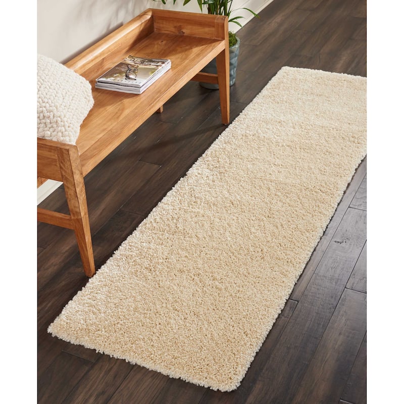 Nourison Malibu Shag Modern Plush Solid Area Rug - 2'2" x 9'10" Runner - Cream - Runner/Rectangle
