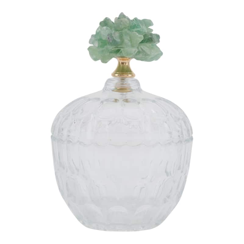 Glass Stone Jar with Fauna Lid Detailing and Textured Transparent Body
