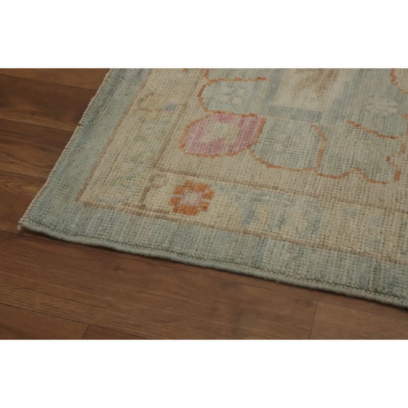 Handmade Wool Oushak Vegetable Dye Large Rug, Floral Geometric Carpet - 14' 0'' X 10' 3''