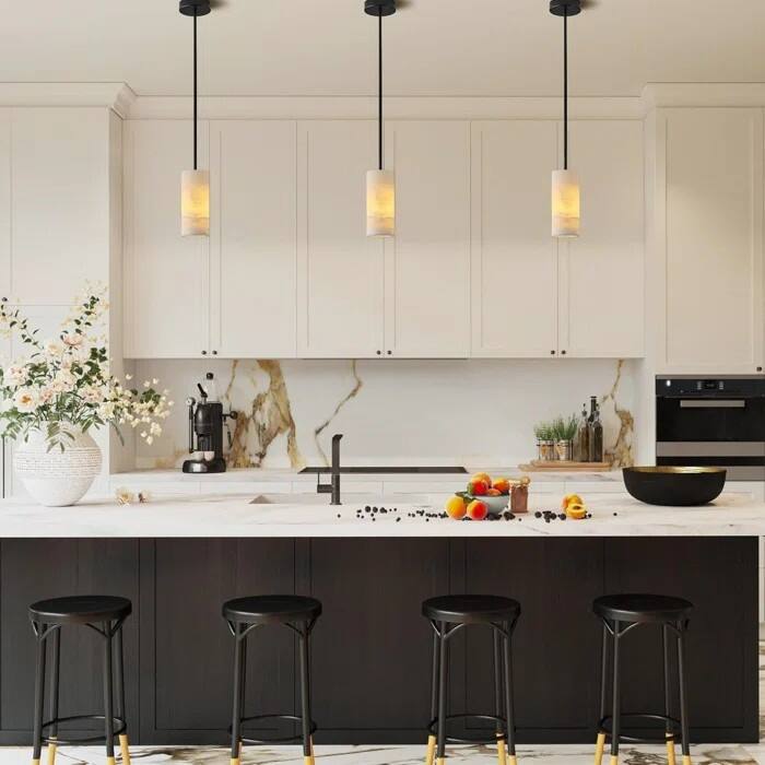 Dimmable LED Solid Brass Pendant Light with Spanish Alabaster Shade