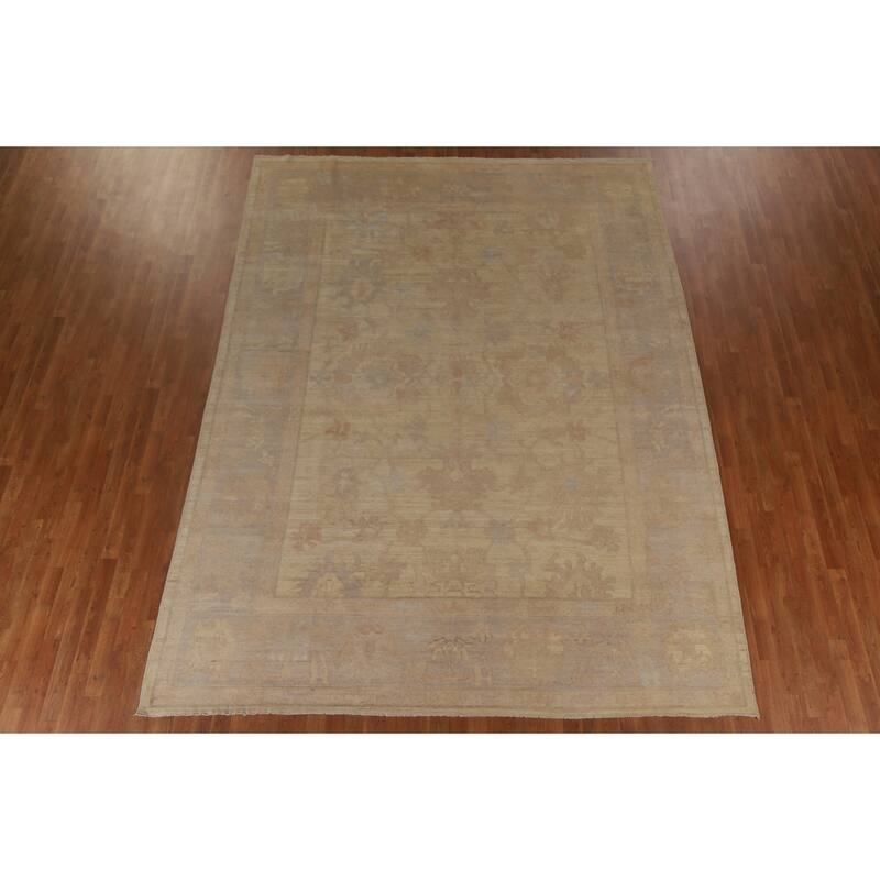 Floral Oushak Turkish Area Rug Handmade Oriental Yellow Wool Carpet - 9'0"x 11'11"