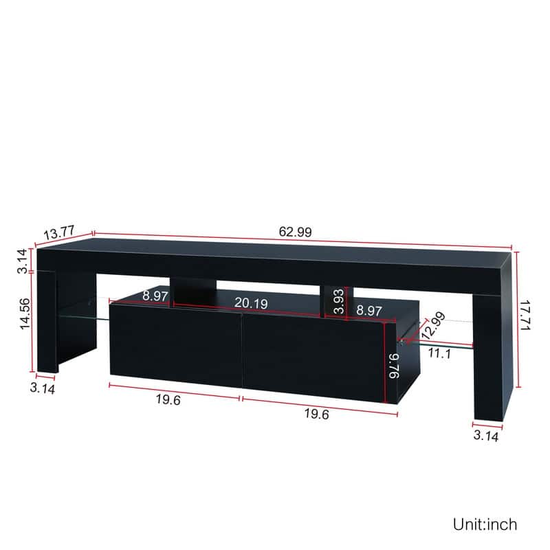 Contemporary Black TV Stand with Multi-Color LED Lighting & Remote Control‌