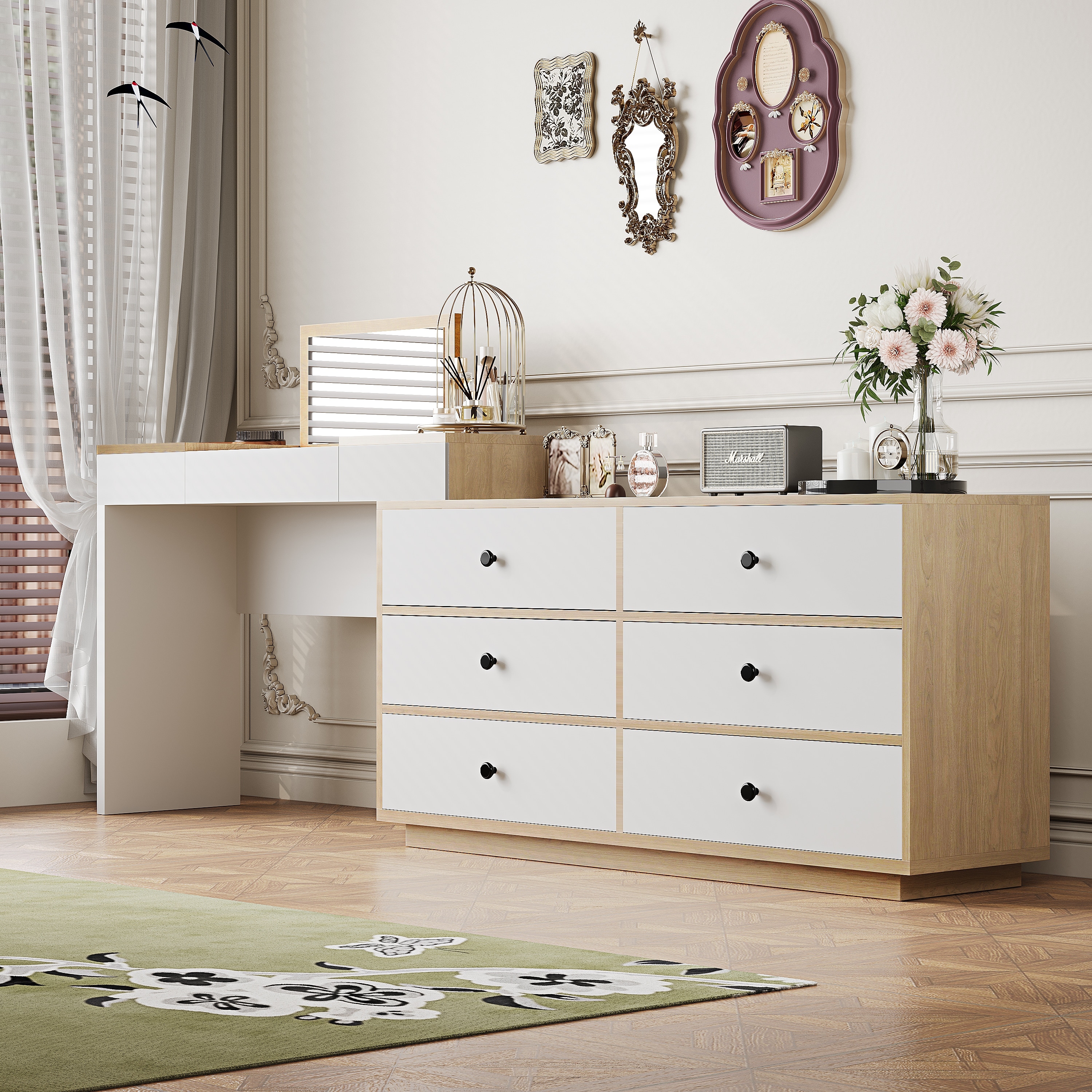 Modern Home Office Expandable Dresser Desk Combo with 6 Drawers - Overstock - 43173740 Modern Home Office Expandable Dresser Desk Combo with 6 Drawers - Overstock - 43173740