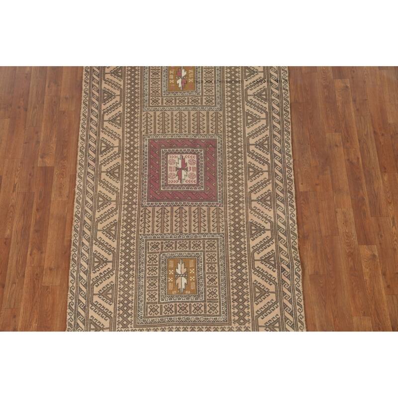 Geometric Balouch Persian Vintage Area Rug Handmade Wool Carpet - 3'8" x 7'1"