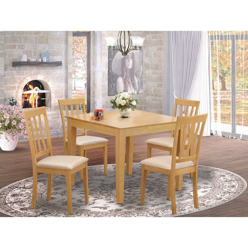 Kitchen Dining Set for 4 - 5 Piece Table & Chair Set - Linen Fabric Chairs - 36x36 Inch Oak Finish