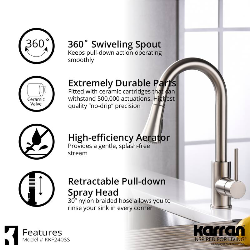 Karran Weybridge Single-Handle Pull-Down Sprayer Kitchen Faucet with Matching Soap Dispenser