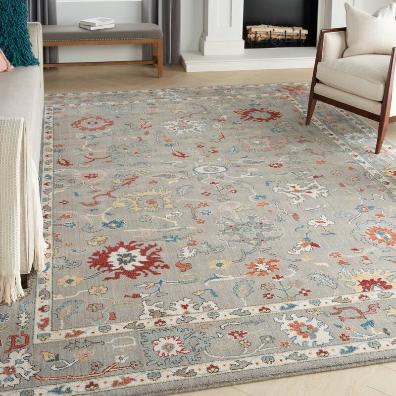 Nourison Parisa Traditional Bordered Floral Area Rug - 9' 9" x 13' 9" - Grey