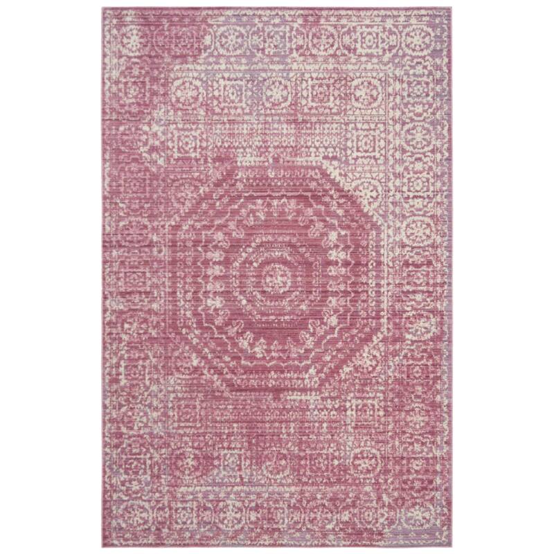 SAFAVIEH Valencia Burcu Distressed Vintage Boho Oriental Polyester Rug - 5' x 8' - Fuchsia/Multi