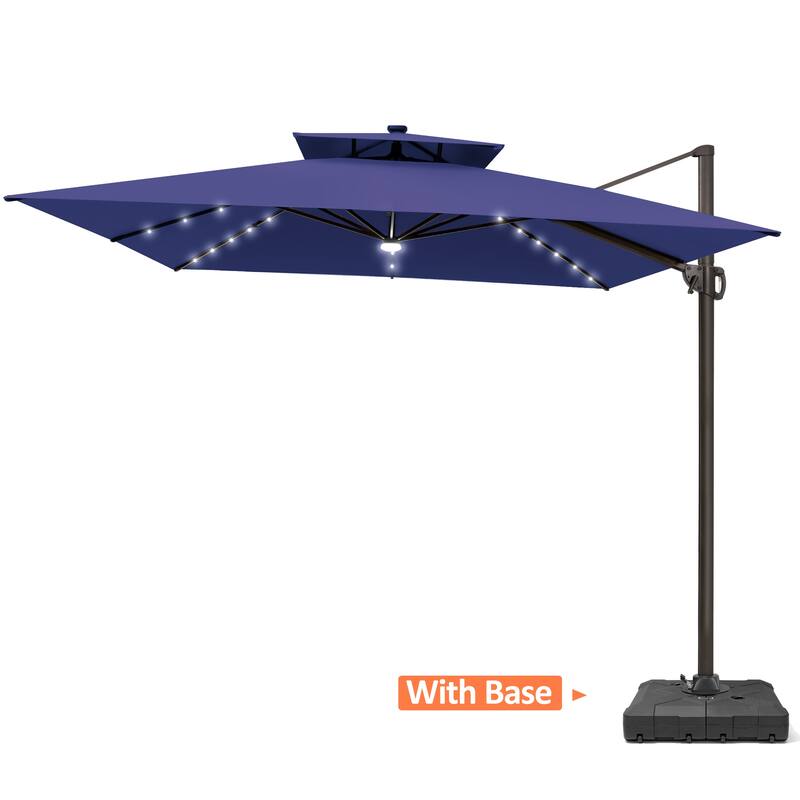 VredHom 11X11 FT Outdoor Aluminum Square Cantilever Patio Umbrella Solar LED Light with Weights Base