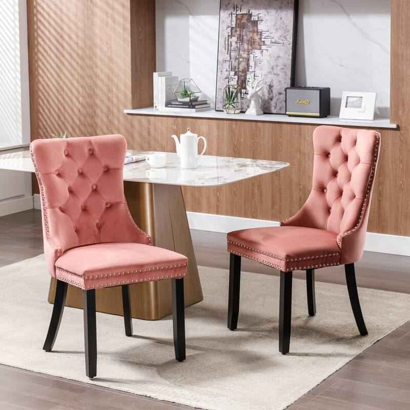 GDF Studio-Nikki Modern Wood Velvet Upholstered Dining Chair with Tufted Design, Nailhead Trim, 2-Pcs Set