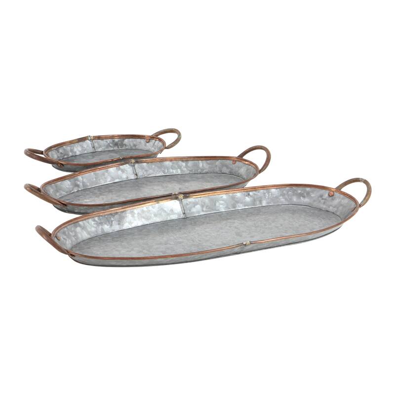 Metal Galvanized Tray - Set of 3 Gray - Roche River Decor - 10"W x 28"L x 1"H