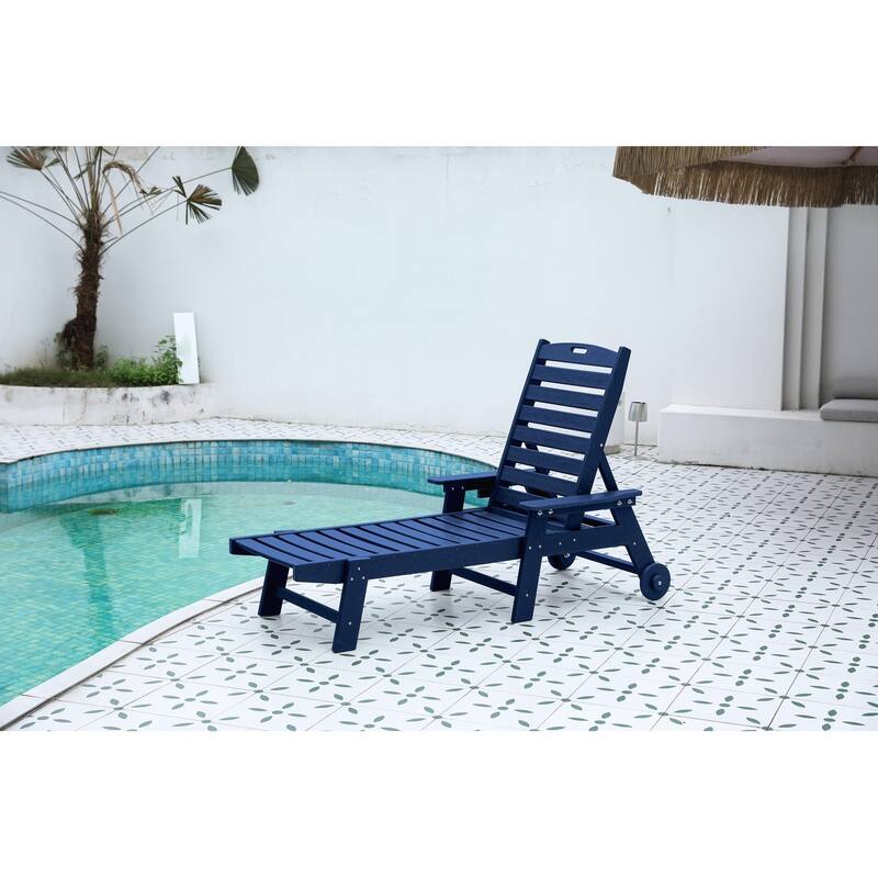 Outdoor Solid Wood Frame Slat Recliner with Pulleys