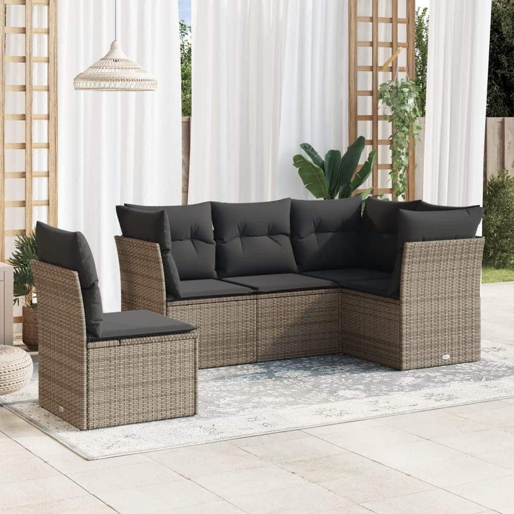 vidaXL Garden Sofa Set Grey PE Rattan, Powder-Coated Steel 5-Piece - 24.4 x 24.4 x 27.2