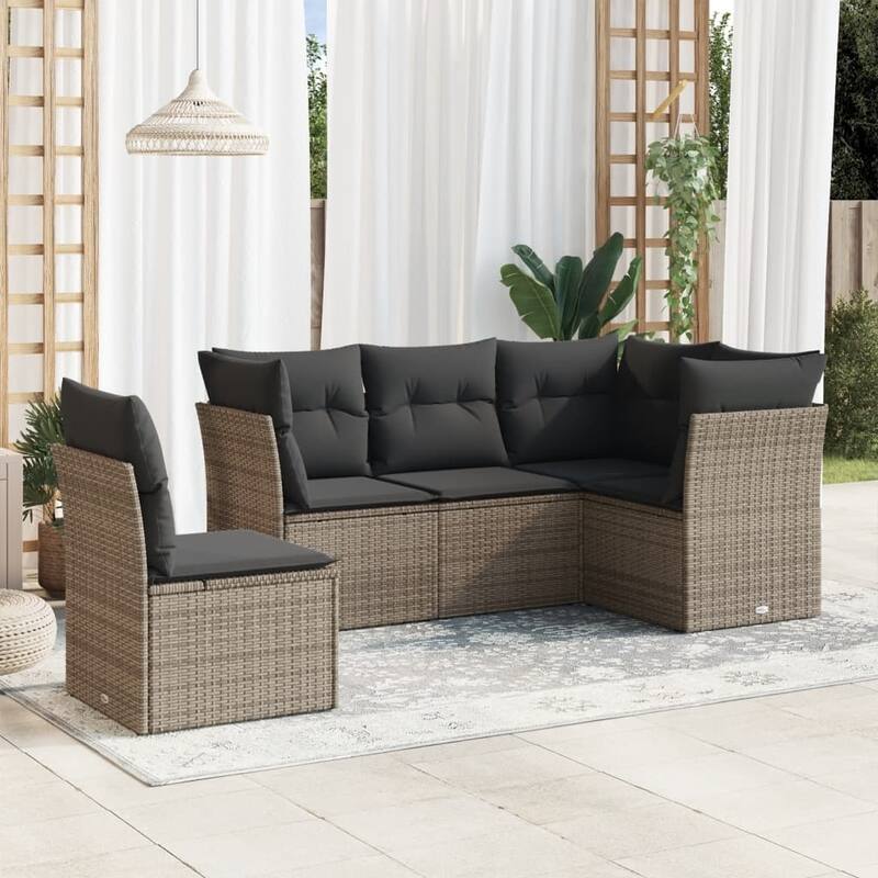 vidaXL Garden Sofa Set Grey PE Rattan, Powder-Coated Steel 5-Piece - 24.4 x 24.4 x 27.2