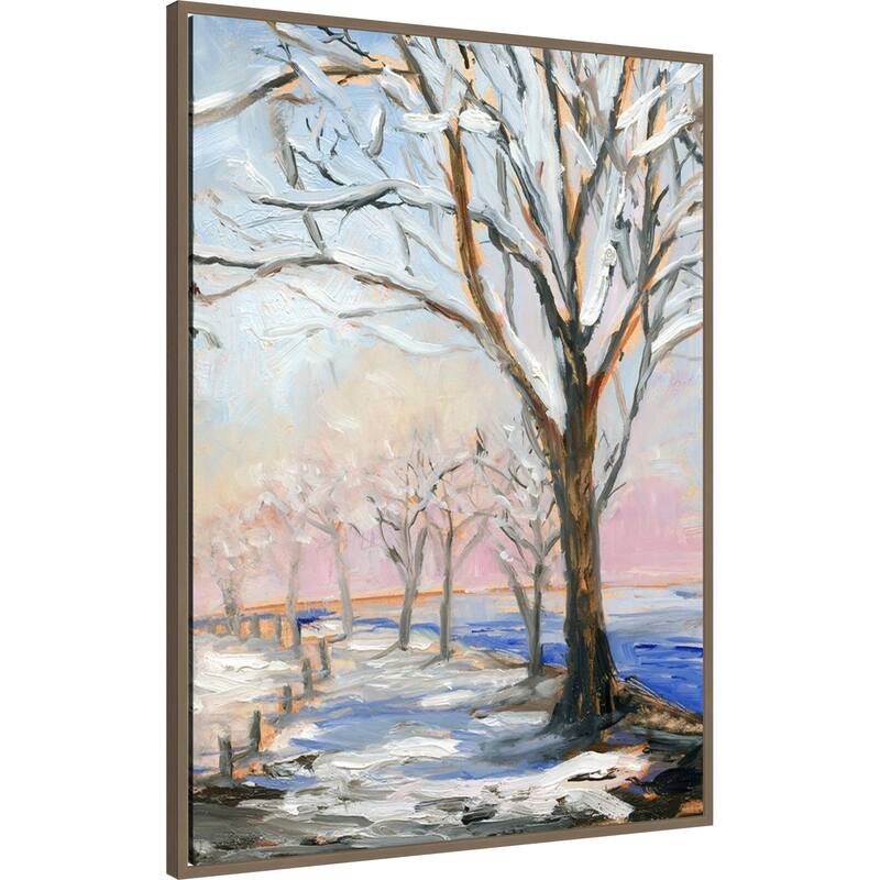 Lakeside in Winter by Sandra Iafrate Framed Canvas Wall Art Print - Sylvie Dark Gold