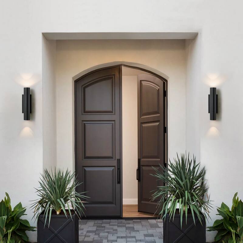 4.5" Modern Black/Gold Cylinder Integrated LED 3000K Up and Down Waterproof Outdoor Wall Armed Sconce