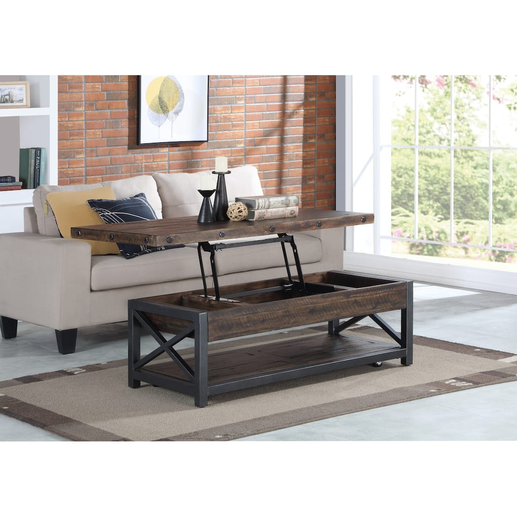 Carpenter Brown Rectangular Lift-Top Coffee Table with Casters by Flexsteel - 50" x 18" x 26"