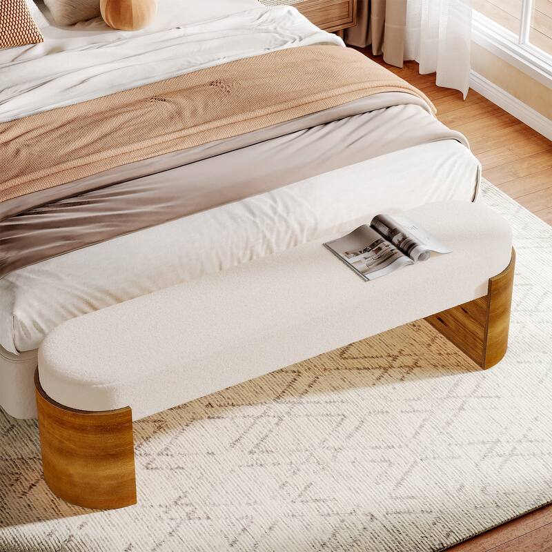 59" Upholstered End of Bed Bench with Faux Lambswool Fabric