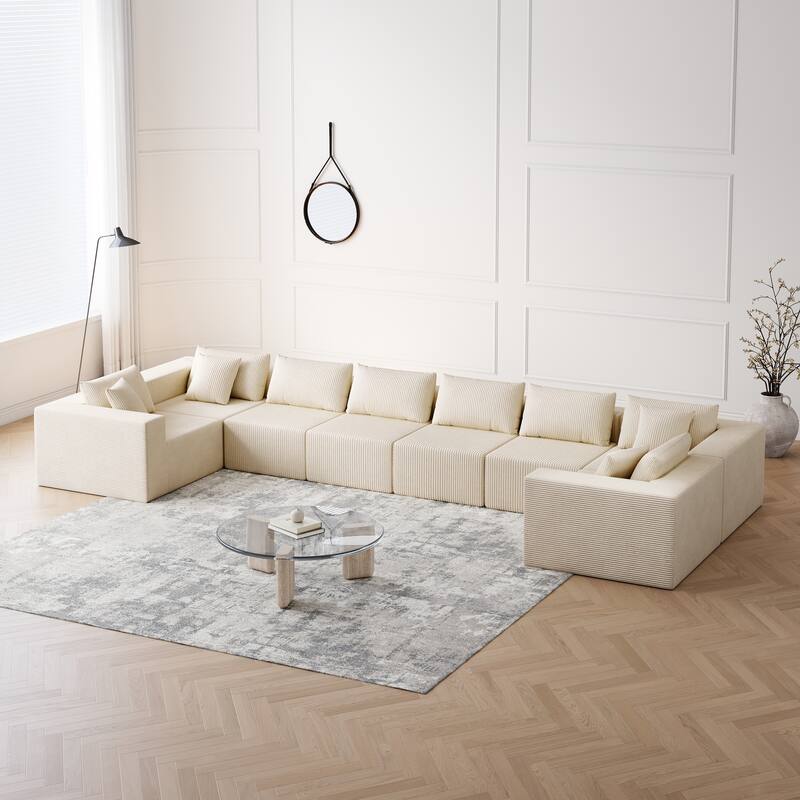 Luxury Floor Standing Couch Set Sectional Sofa Set Corduroy Upholstered Modular Sofa - Freely Combined Into Various Shapes