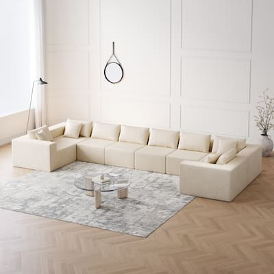 Roomfitters 188" Minimalist Corduroy Modular L-Shaped Sectional Sofa, Free Combination Floor Couch with Pillows