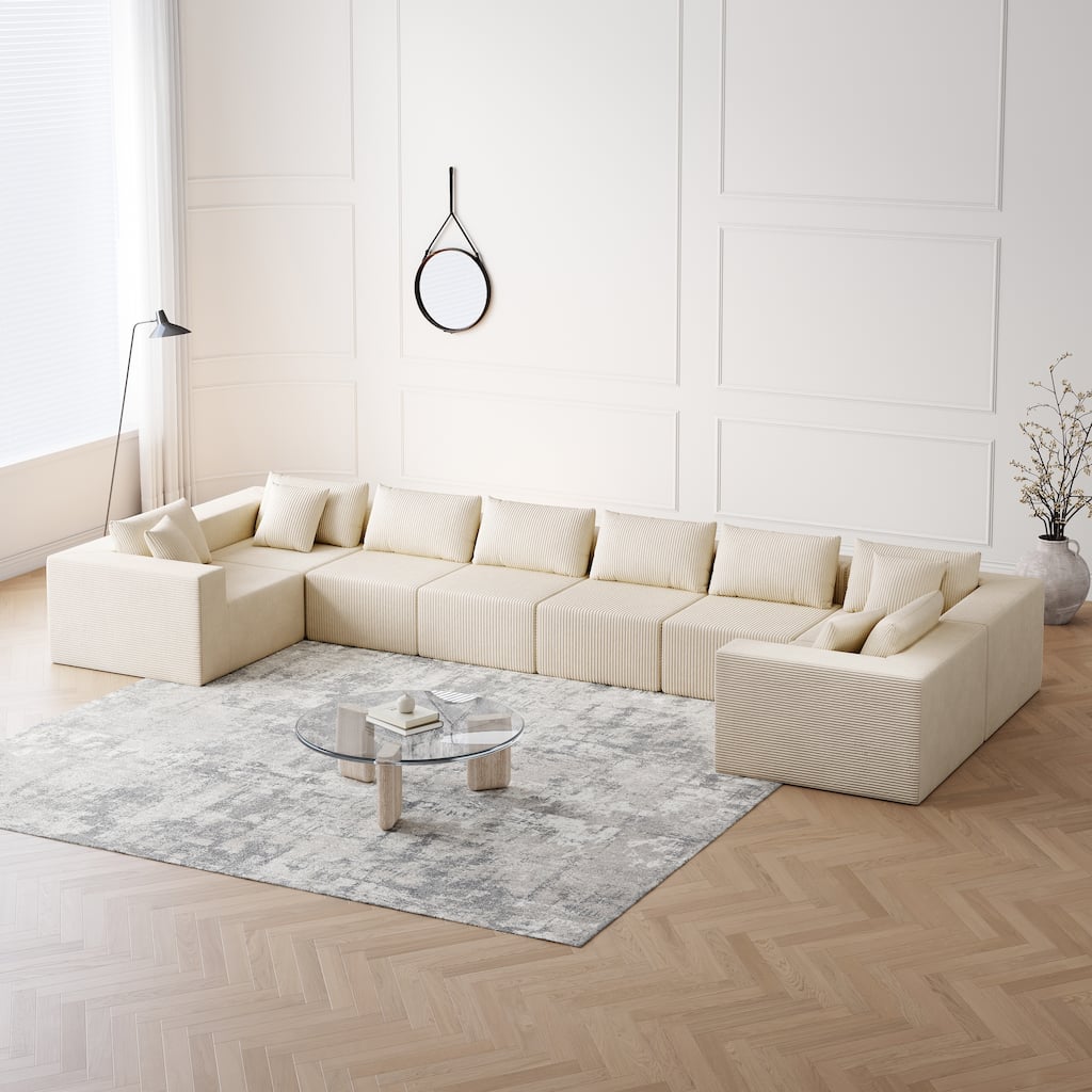 Roomfitters 188" Minimalist Corduroy Modular L-Shaped Sectional Sofa, Free Combination Floor Couch with Pillows