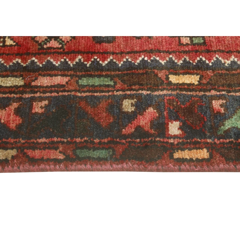 Fine Vintage Distressed Adofo Red/Charcoal Runner - 3'2" x 9'11"
