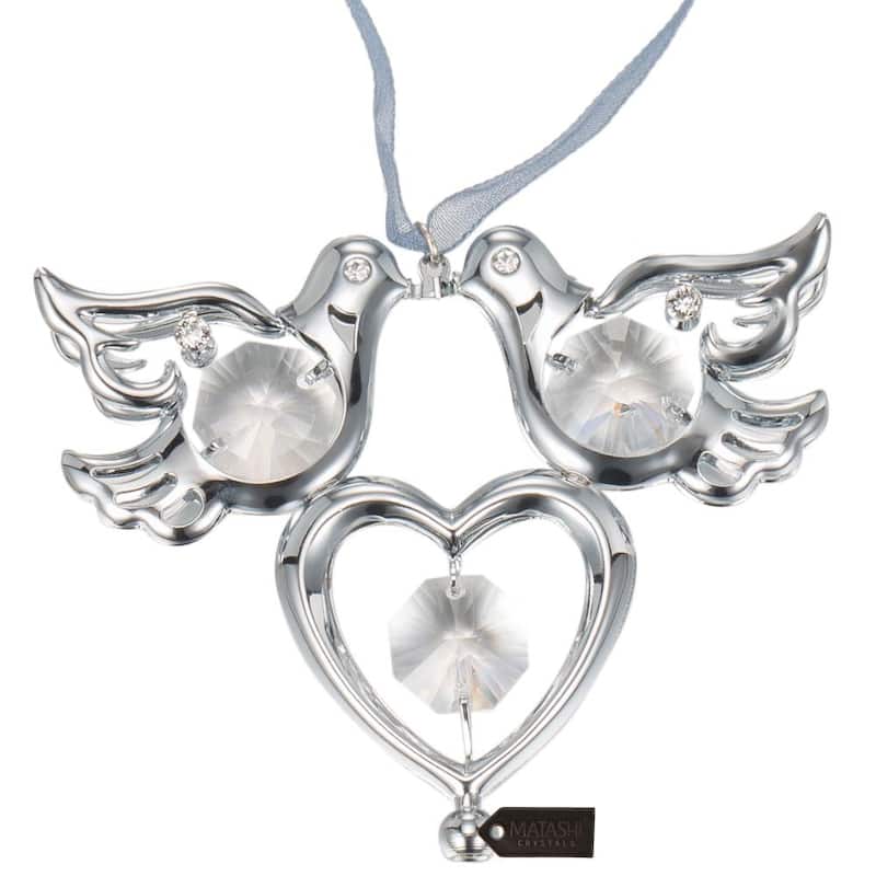 Matashi Chrome Crystal Love Dove Birds Hanging Ornament