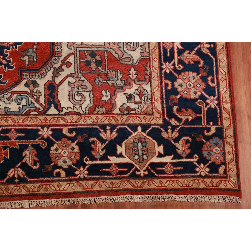 Geometric Red Heriz Serapi Oriental Area Rug Handmade Red Wool Carpet - 8'10" x 12'0"