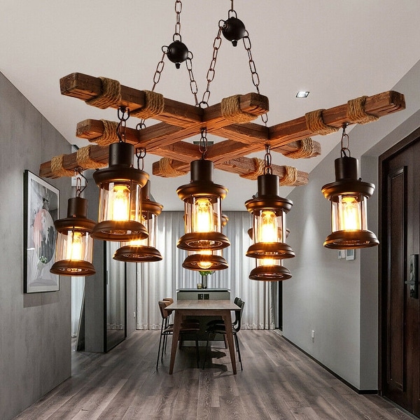 8 Light Farmhouse Wood Pendant Lighting Fixture L39.4xH11.82 inches On Sale Bed Bath Beyond 36040988